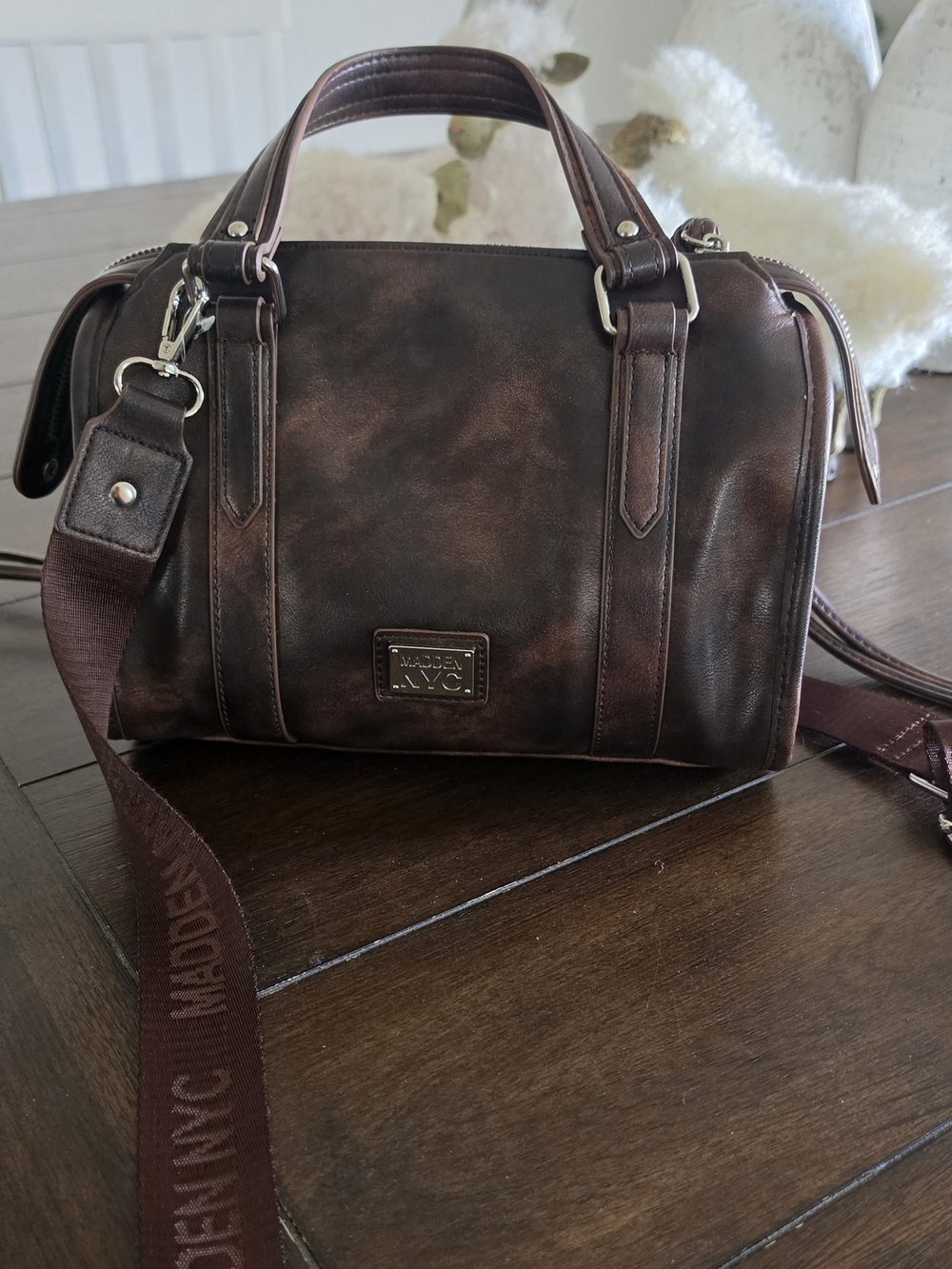 Madden NYC Dark Brown Leather Crossbody Satchel